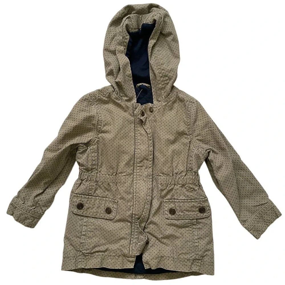 Baby Gap 100% Cotton Olive Green Anorak Jacket with Polka Dots, Size 3T 🗣